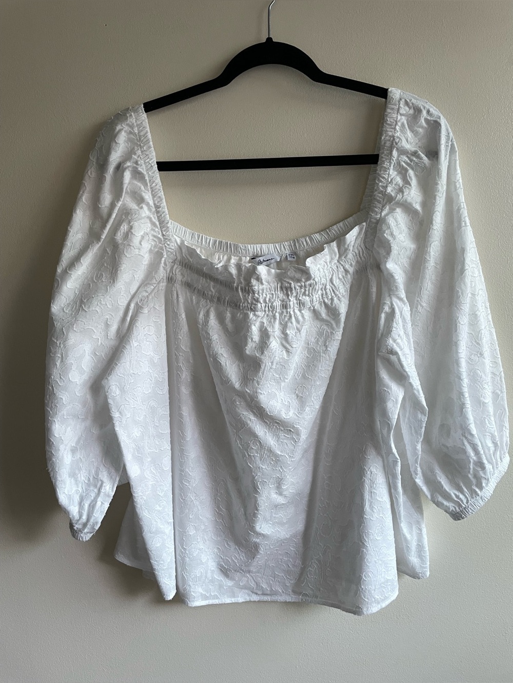 Reitmans White Cotton Peasant Blouse XXL Boho Textured Puff Sleeve